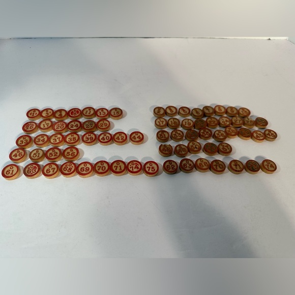 Other - Vtg Lotto Game Replacement Pieces Wooden Numbered Markers Not Complete 72 Pieces